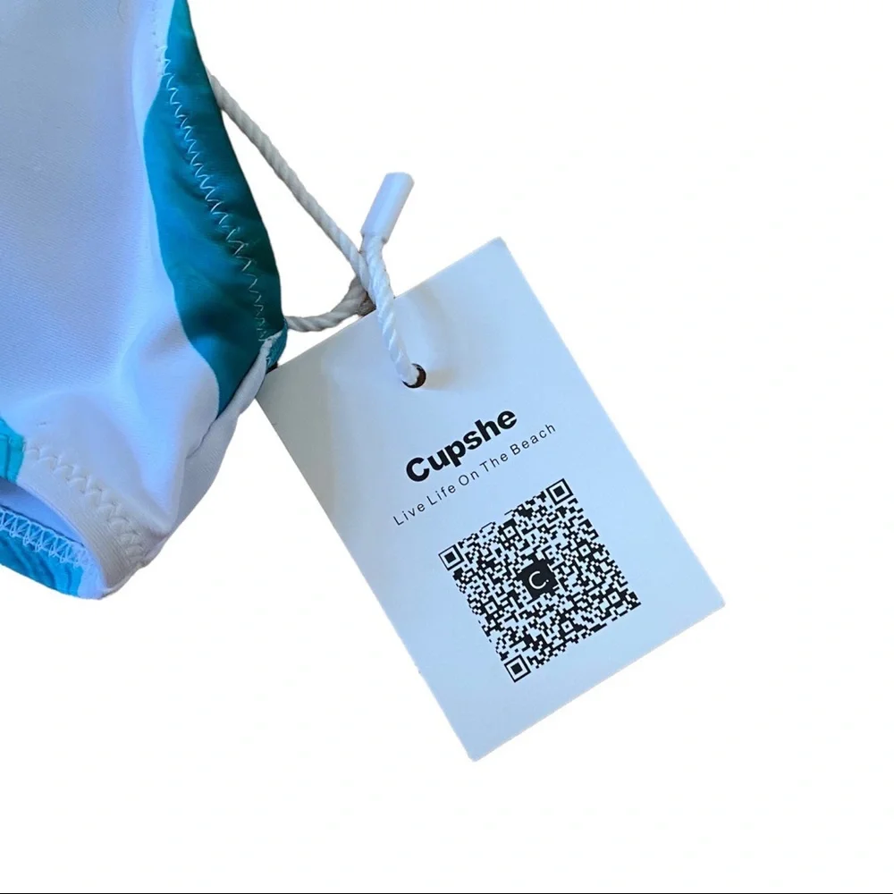 CUPSHE Fresh Leaves 2 Piece Bikini Wrap‎ Top White Green SMALL - Picture 11 of 12